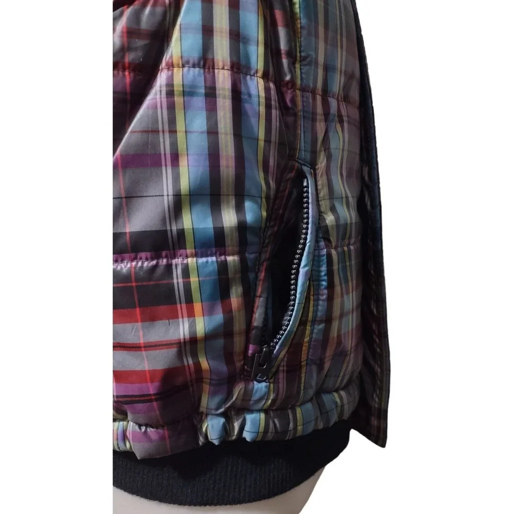 CJ Banks Vest Size X Woman's Plaid Puffer Full Zip With Covered Snap Zip Pockets